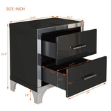 Elegant High Gloss Nightstand with Metal Handle,Mirrored Bedside Table with 2 Drawers for N733P205356B
