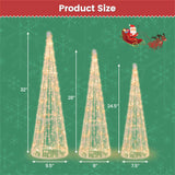 3-Piece Pre-Lit Christmas Cone Trees - 90 Warm White LEDsStar Beaded Strings, Waterproof, 04796158