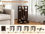 4-Piece Stackable Nesting Stools Set with Lockable Rolling Base, Solid Rubber Wood Dining Stools for 46625530