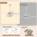 ZUN 52" Crystal Ceiling Fan with 5 Reversible Blades Light Kit and Remote Control, 3-Speed - Matte White W1592P152577