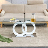 ZUN Rectangular modern and fashionable coffee table with tempered glass tabletop and white legs. W1151140300