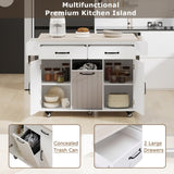K&K Kitchen Island with Trash Can Storage Cabinet, Kitchen Cart with Drop Leaf, Spice, Towel WF326381AAW