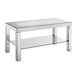 ZUN W 40 "X D 20" X H 20 "Curved border carved mirror coffee table: Silver mirror glass tabletop with W1005P190425