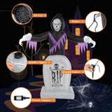 ZUN 8ft Garden 3pcs LED String Lights Grim Reaper and Grave Inflatable Halloween Decoration 52188395