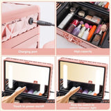 ZUN Portable Makeup Case with LED Mirror Travel Makeup Bag Cosmetic Organizer Box with Locks, Brush W1550P163304