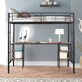 ZUN Twin-size Loft Bed with Table & Shelves/ Heavy-duty Sturdy Metal/ Built-in Table & Shelves/ Noise 61373165