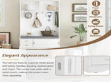 ON-TREND Elegant Hall Tree with Sliding Doors, Versatile Coat Rack with 6 Silvery Hooks & Handles, N721P205787K