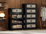 Retro Black, 20" Side Wide Folding Storage Cabinet ,4 Tiers,19.69"11.81"40.55",Collapsible Storage 03795958