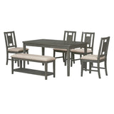 ZUN 6-piece Retro Dining Set, Minimalist Dining Table and 4 upholstered chairs & 1 bench with a shelf 77607672