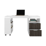 San Diego 54" Wide Two Drawer Expandable Desk with Seven Shelves and Casters White - Dark Walnut B200P286949