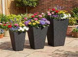 Set of 3 PP Rattan Wicker Planters with Metal Frame & Inner Pots, Stackable Tall Plant Pots for 77738352