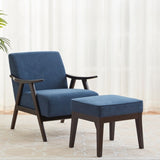 ZUN Accent Chair with Ottoman, Upholstered Mid Century Chair and Footrest, Solid Wood Arm Chair, Living W2975P223181