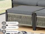 Outdoor PE Wicker Ottomans Set of 2, Patio Rattan Footrests with Gray Cushion for Backyard or Deck T3773P419406