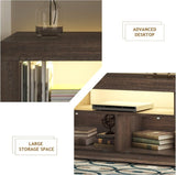 DFW Modern LED TV Stand with Large Storage Drawer for 40 50 55 60 65 70 75 Inch TVs, Brown Wood W2301P308472