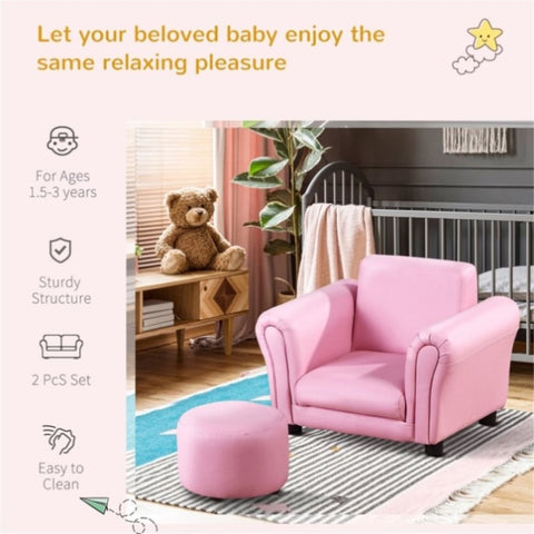 ZUN Kids Sofa Set with Footstool-Pink （Prohibited by WalMart） 86244031