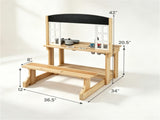Natural Wooden Kids Mud Kitchen Playset with Bench & Removable Sink, Complete Cookware Accessories 66519414