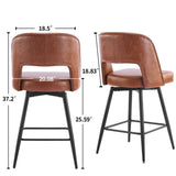 2 Pcs Brown PU Swivel Bar Stools with Open Backrest & Metal Legs 84895321