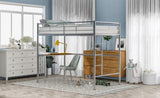 ZUN Twin Metal Loft Bed with Desk, Ladder and Guardrails, Loft Bed for Bedroom, Silver MF286452AAN