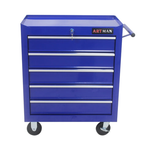 ZUN 5 Drawer Tool Chest, Tool Storage Cabinet for Garage Storage with 4 Wheels and Locking System, BLUE W1102107323