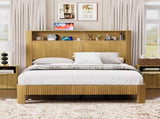 Queen Size bed frame with storage headboard, built-in charging station, wavy curved lines design, W1162P357260
