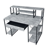 Writing Desk with One Drawer and 8 Open Compartment, Faux Concrete and Black B016P311824