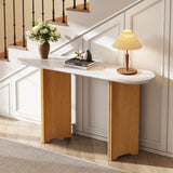 TREXM Narrow Console Table, Entryway Table with Oval Marble Top, Rustic Sofa Table with Curved Legs, N715P245728D