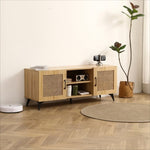 ZUN Oak TV Rattan Storage Cabinet Net - Perfect for Family Entertainment Room 51.2inch W158183853