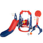 ZUN 5 in 1 Slide and Swing Playing Set, Toddler Extra-Long Slide with 2 Basketball Hoops, Football, W2181P149199