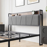 Queen Size Bed Frame, Storage Headboard with Charging Station, Solid and Stable, Noise Free, No Box W840120029