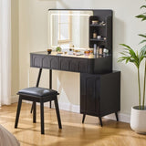 Modern Makeup Vanity Desk with LED Lights & Mirror, 4 Drawer Dressing Table Set with Stool, 3 Colors N844P257529B