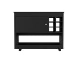 Lotus Bar Cart, Six Bottle Cubbies, One Cabinet, Four Casters, Black B097133068