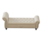 64.5" Bed Bench for Bed Room Nails Tufted Chaise of Lounge with Storage Velvet Upholstery Beige W1097P202874