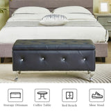 Upholstered Storage Ottoman Bench For Bedroom End Of Bed Faux Leather Rectangular Storage Benches W2268P146691