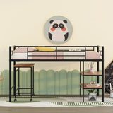 Twin Size Metal Loft Bed with Desk and Shelves,Black MF292498AAB