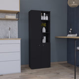 Konik 67-Inch High Storage Cabinet Kitchen Pantry With Three Doors and Three Exterior Shelves B200P173167