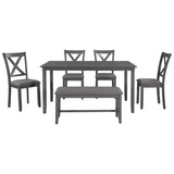 ZUN 6-Piece Kitchen Dining Table Set Wooden Rectangular Dining Table, 4 Fabric Chairs and Bench Family 35334978