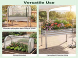 3-in-1 Metal Raised Garden Bed with Mini Greenhouse Cover, Elevated Planter Box - Silver 90410085
