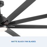 ZUN 72" Supper Large Integrated LED Light Ceiling Fan with Black ABS Blade W136760765