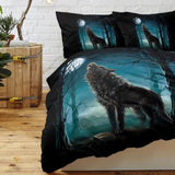 Moon Wolf Green Watercolor Forest Wolf Landscape Duvet Cover Sets 3 Pieces Wild Animal 47601937