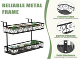 2-Tier Adjustable Railing Plant Stand with Hooks, Metal Hanging Flower Pot Holder for Balcony Porch 58457923