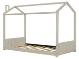 Twin Size Velvet House Bed Wood Bed, Beige 13139946