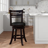 24" Counter Height Slat Back Swivel Stool, Espresso Finish, Black Leather Seat B04660680