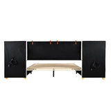 Queen Size Upholstered Platform Bed, Two Outlets and USB Charging Ports on Both Sides, Two Bedside WF324746AAA