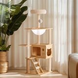 48.8" Modern Cat Tower, Wood Cat Tree Tower for Indoor Cats, Cat Treewith Sisal-Covered Scratching W3101P314628