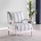 White and Navy Upholstered Stripe Accent Chair B062P145435