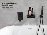 Male NPT Faucet with Hand Shower, Matte Black Waterfall Bathtub Shower Faucet Set, Wall Mount T3177P272087