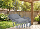 Gray Boho Macrame Hanging Swing Chair with 2 Padded Cushions, 330LBS Capacity Hammock Chair for 42193388