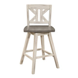 ZUN Counter Height Chairs Set of 2, White Gray 360-degree Swivel Chair Solid Rubberwood Kitchen Dining B011P194909