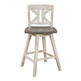 Counter Height Chairs Set of 2, White Gray 360-degree Swivel Chair Solid Rubberwood Kitchen Dining B011P194909