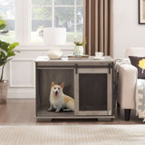 Farmhouse Dog Cage Crate Furniture Sliding Barn Door, Farmhouse Wooden Dog Kennel End Table W2275P164727